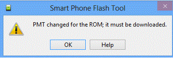 Zrzut ekranu błędu "Zmiana PMT dla ROM musi zostać pobrana" Скриншот ошибки "PMT changed for the ROM it must be downloaded "