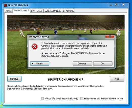 Wystąpił nieobsługiwany błąd wyjątku podczas uruchamiania gry PES Ошибка Unhandled exception has occurred при запуске игры PES