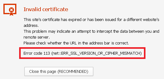 Błąd SSL w przeglądarce Ошибка SSL в браузере