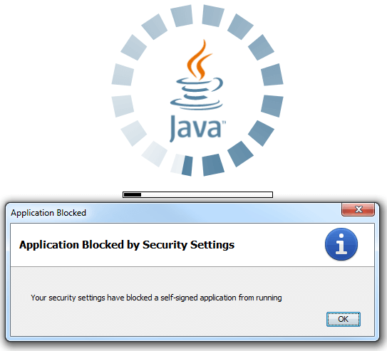 Aplikacja zablokowana przez błąd Java Security Screenshot Скриншот ошибки Application Blocked By Java Security