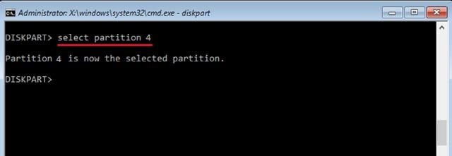 Użyj polecenia wybierz partycję Используем команду select partition