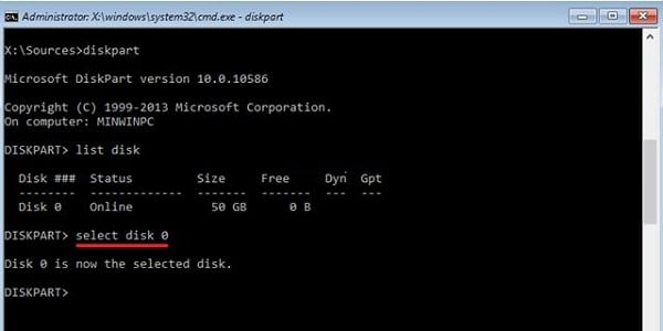 Wpisz wybierz dysk 0 Набираем select disk 0