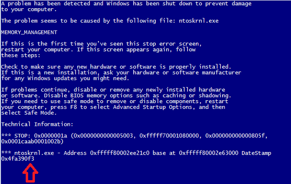 BSoD z podaniem Ntoskrnl.exe BSoD с упоминанием Ntoskrnl.exe