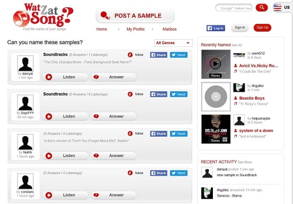 Wizualny typ usługi "WatZatSong" Визуальный вид сервиса "WatZatSong"