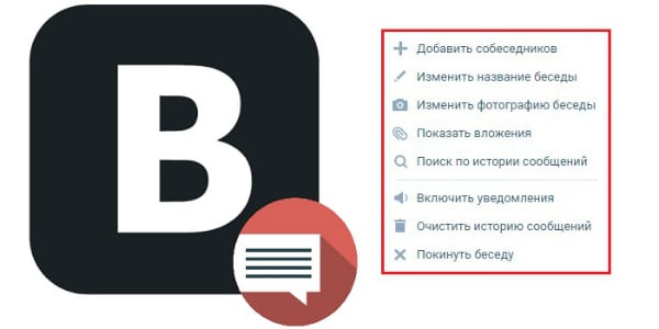Lista parametrów rozmowy Vkontakte Перечень параметров беседы Вконтакте