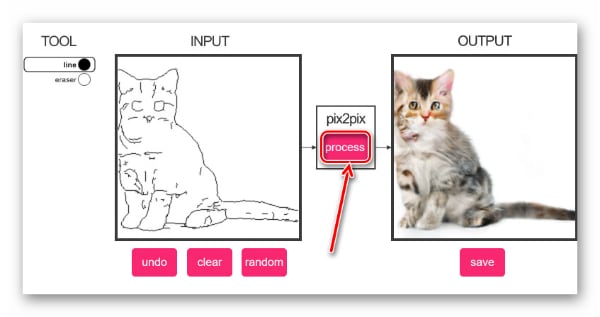 Кнопка "Process" сервиса Pix2pix