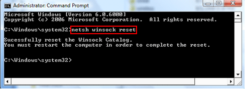 Выполнение команды Netsh winsock reset